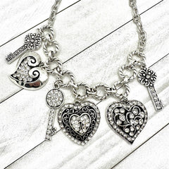 Lock n' Heart & Key Crystal Charms Necklace Set