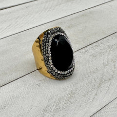 Black Agate Natural Stone Cuff Ring