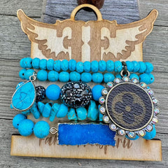 Blue Lagoon Luxe Designer Charm Bracelet Stack