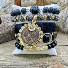 Midnight Panther Luxe Designer Charm Bracelet Stack