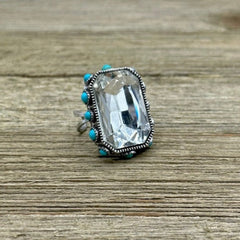 High Glass Clear Crystal Cuff Ring