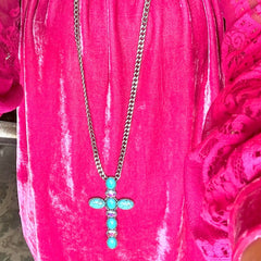 Turquoise  XL Cross Lariat Necklace Set