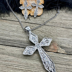 Celestial Crystal Cross Pendant Necklace & Earring Set