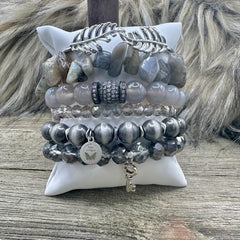 Urban Gray Glam Charm Bracelet Stack