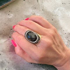 Black Agate Natural Stone Cuff Ring