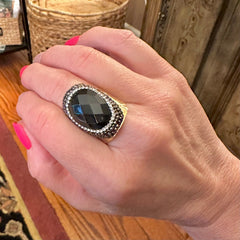 Black Agate Natural Stone Cuff Ring