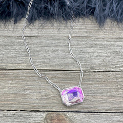 Pink Crystal Paperclip Chain Necklace