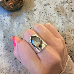 Smokey Teardrop Crystal Cuff Ring