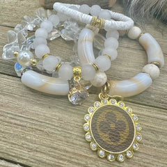 White Goddess Luxe Designer Charm Bracelet Stack