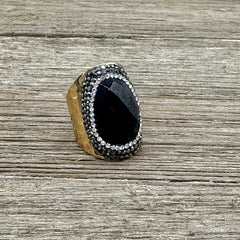 Black Agate Natural Stone Cuff Ring