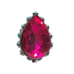 High Glass Fuchsia Teardrop Crystal Cuff Ring