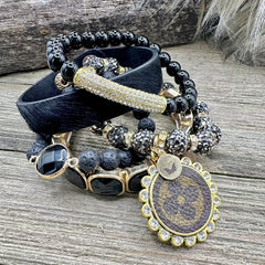 Midnight Panther Luxe Designer Charm Bracelet Stack