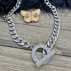 GlamArt Crystal Toggle Chunky Chain Necklace Set