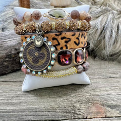 Coco Couture Panther Luxe Designer Charm Bracelet Stack