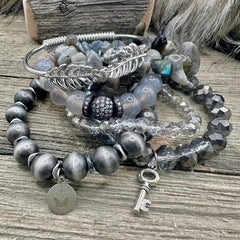 Urban Gray Glam Charm Bracelet Stack