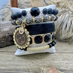 Midnight Panther Luxe Designer Charm Bracelet Stack