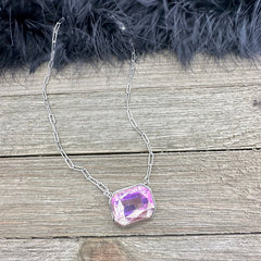 Pink Crystal Paperclip Chain Necklace