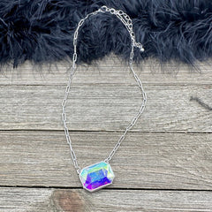 Iridescent Crystal Paperclip Chain Necklace