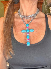 Turquoise  XL Cross Lariat Necklace Set