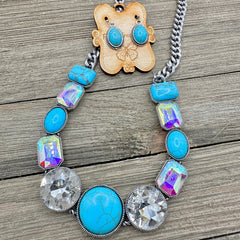 GlistenUp Turquoise and Crystal Necklace Set