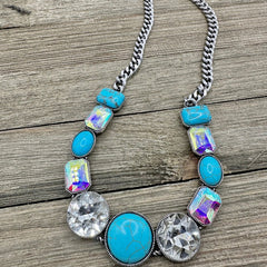 GlistenUp Turquoise and Crystal Necklace Set