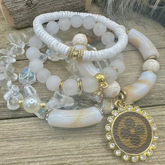 White Goddess Luxe Designer Charm Bracelet Stack