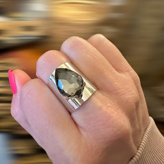 Smokey Teardrop Crystal Cuff Ring