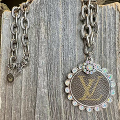 Silver Patina Glam Round Luxe Designer Necklace